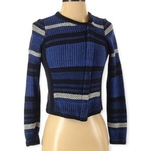LOFT Blue & Black Textured Zip‎ Front Fitted Sweater Cardigan Size XS